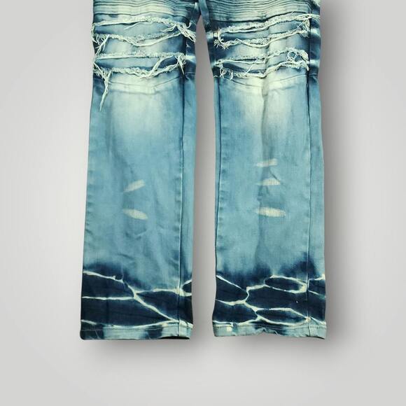Smoke Rise Jeans Mens 38x34 Slim Straight Cargo Moto Ripped Acid Wash Distressed - Picture 6 of 9